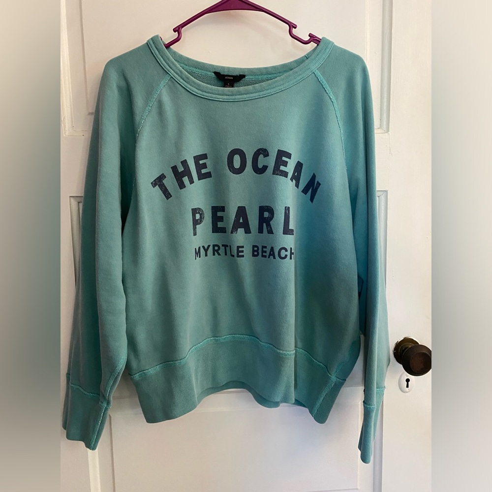 J. Crew teal terry sweatshirt. The Ocean Pearl Myrtle Beach. Size large. EUC.